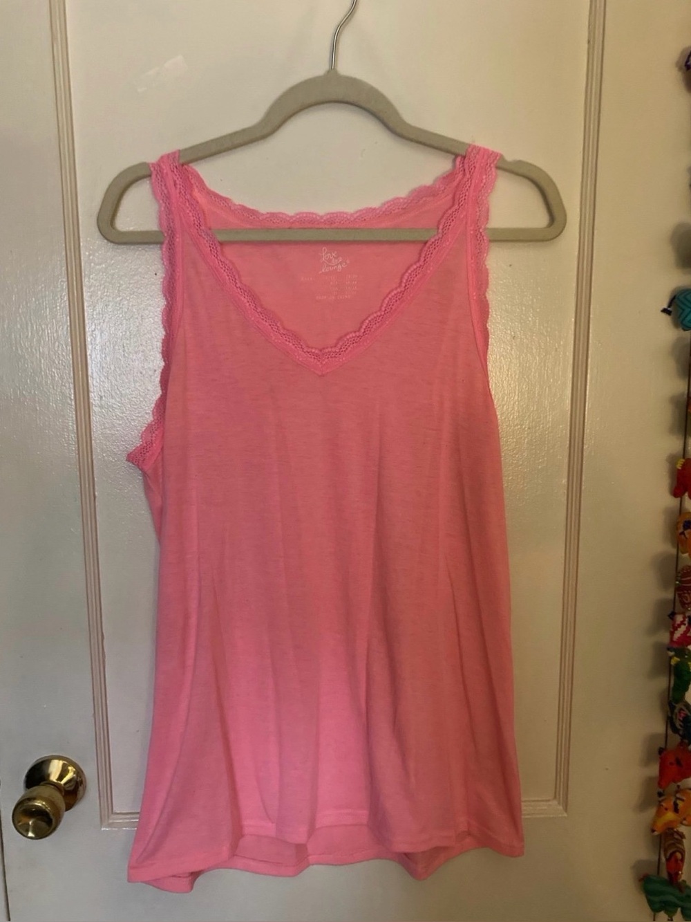 Primark love to lounge hot pink v-neck lace hem tank top XL
